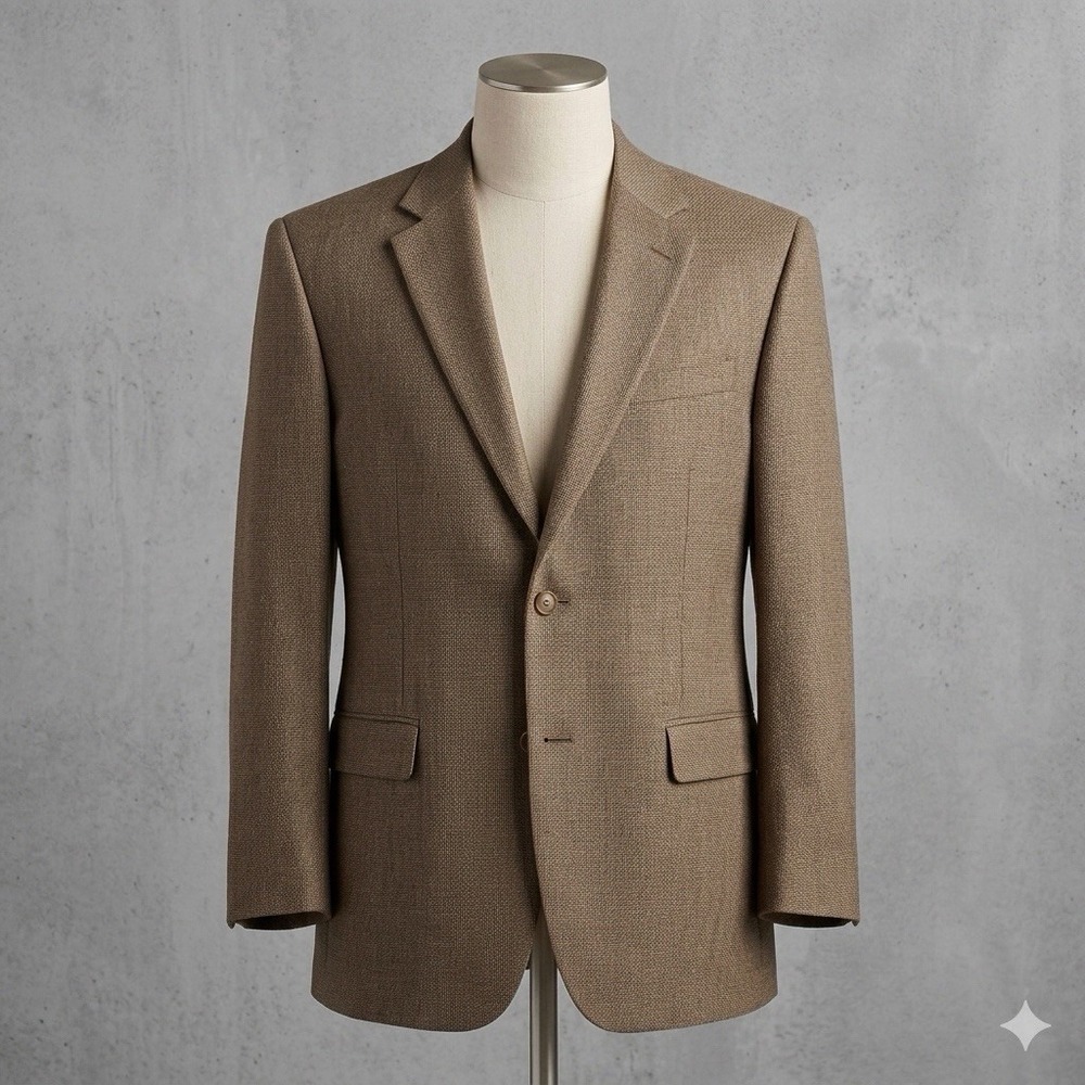 Jos A Bank Travelers Blazer Mens 42R Brown Wool Sport Coat Textured Tweed Style
